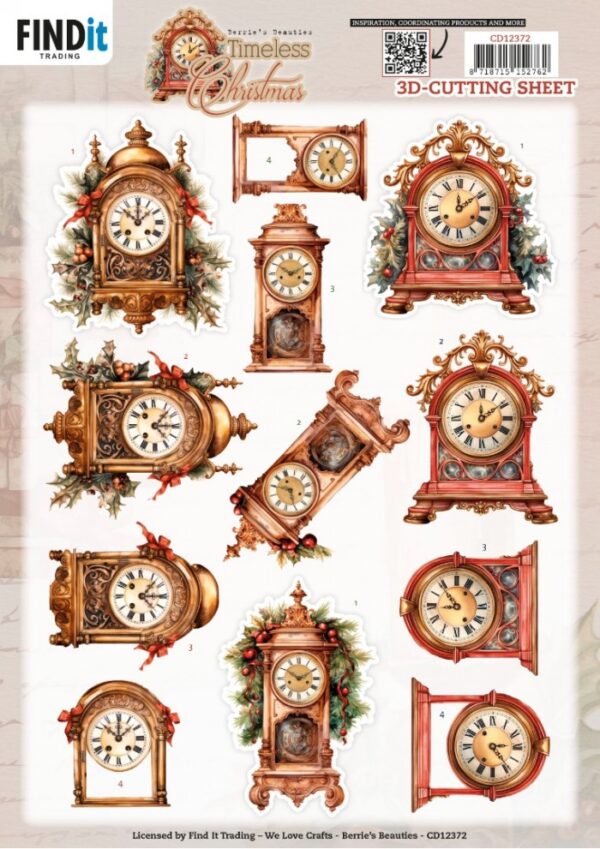 3D Cutting Sheet - Berries Beauties - Timeless Christmas - Timeless Clock CD12372