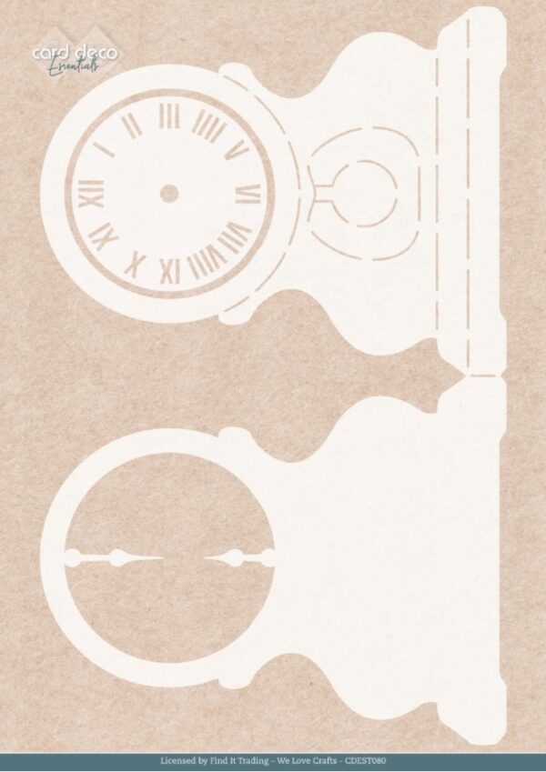 Stencil - Card Deco Essentials - Timeless Christmas - Timeless Clock Card A4 CDEST080