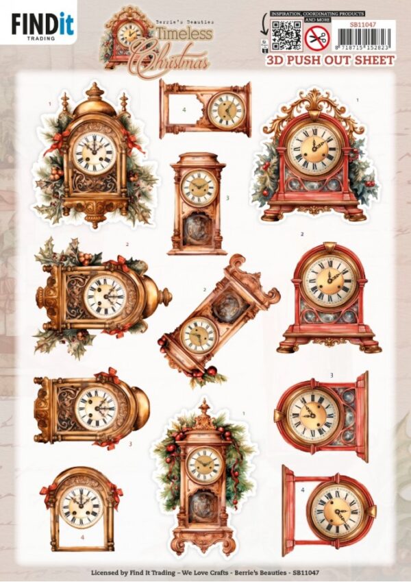 3D Pushout Sheet - Berries Beauties - Timeless Christmas - Timeless Clock SB11047