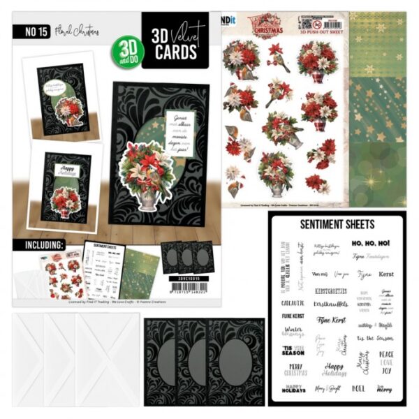 3D Velvet Cards A6 - Floral Christmas 3DVC10015