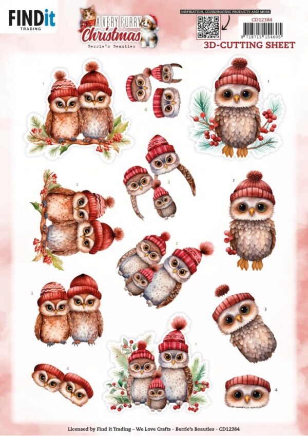 3D Cutting Sheet - Berries Beauties - A Very Furry Christmas - Owl CD12384