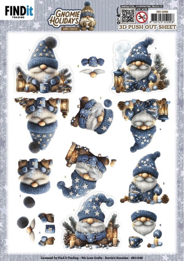 3D Pushout Sheet - Berries Beauties - Gnomie Holidays - Blue SB11049