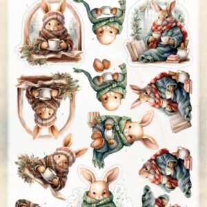 3D Cutting Sheet - Berries Beauties - Winter Bunnies - Cosy Bunnies CD12403