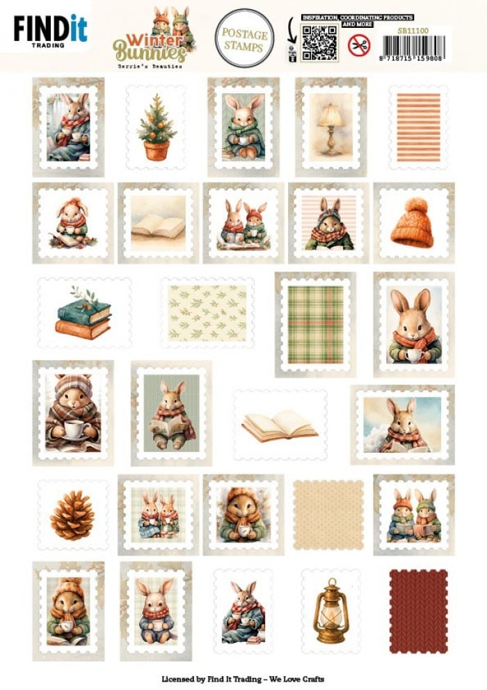 Berries Beauties - Winter Bunnies - Push Out Postage Stamp SB11100