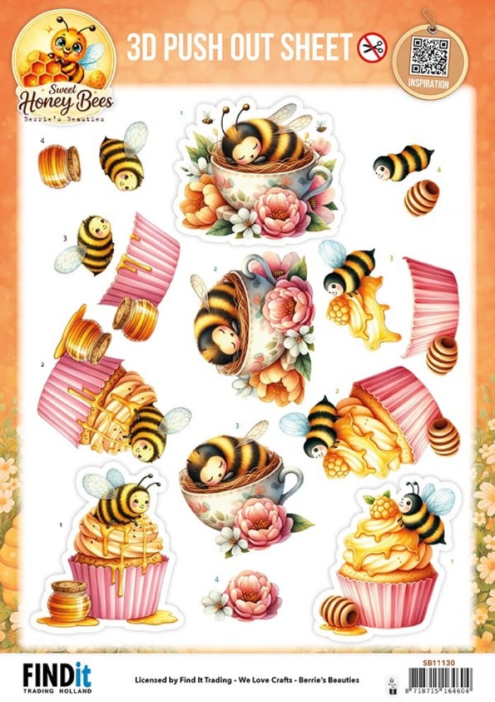 3D Pushout Sheet - Berries Beauties - Sweet Honey Bees - Honey Bee Delights SB11130