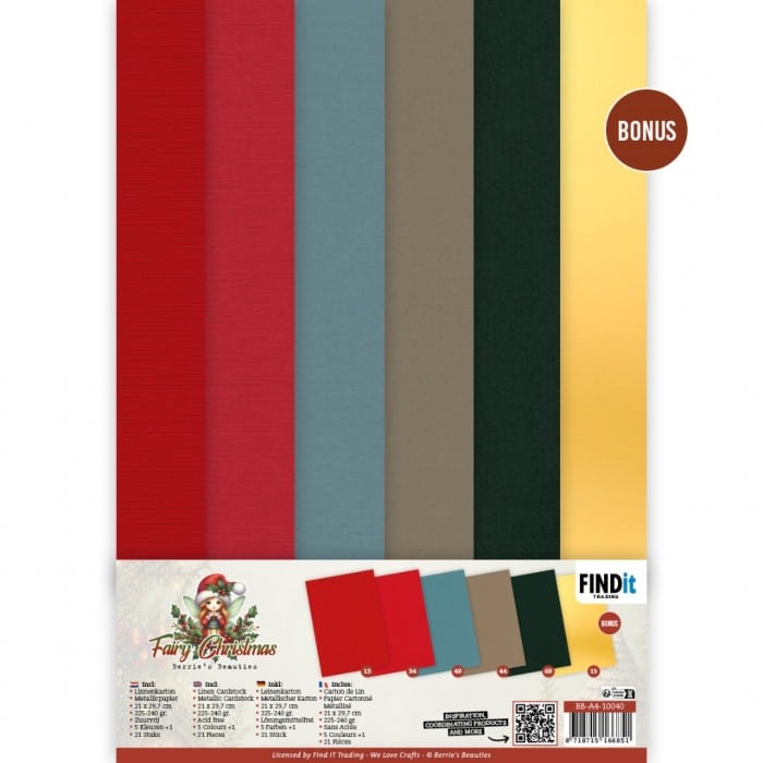 Linen Cardstock Pack - Berries Beauties - Fairy Christmas - A4 BB-A4-10040