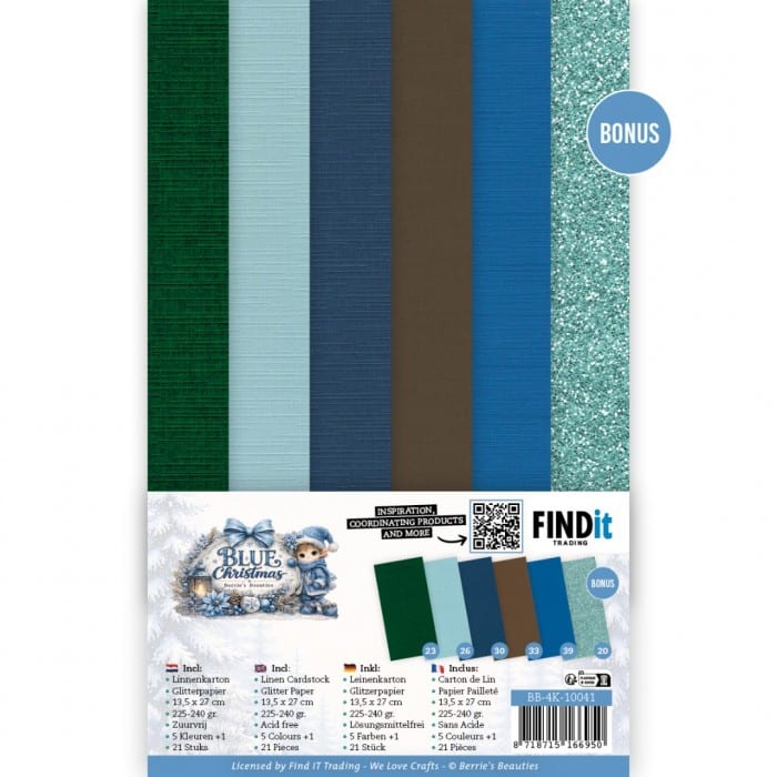 Linen Cardstock Pack - Berries Beauties - Blue Christmas - 4K BB-4K-10041