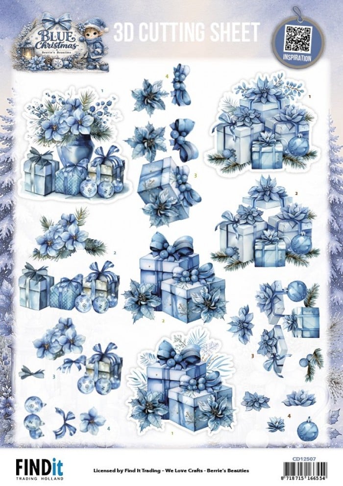 3D Cutting Sheet - Berries Beauties - Blue Christmas - Christmas Presents CD12507