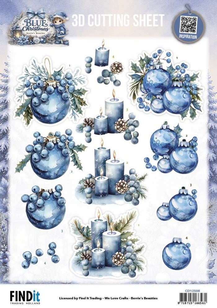 3D Cutting Sheet - Berries Beauties - Blue Christmas - Christmas Feelings CD12508
