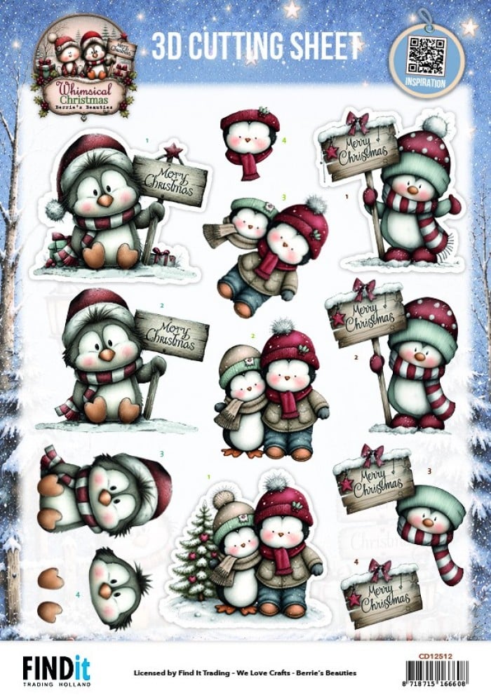 3D Cutting Sheet - Berries Beauties - Whimsical Christmas - Penguins CD12512