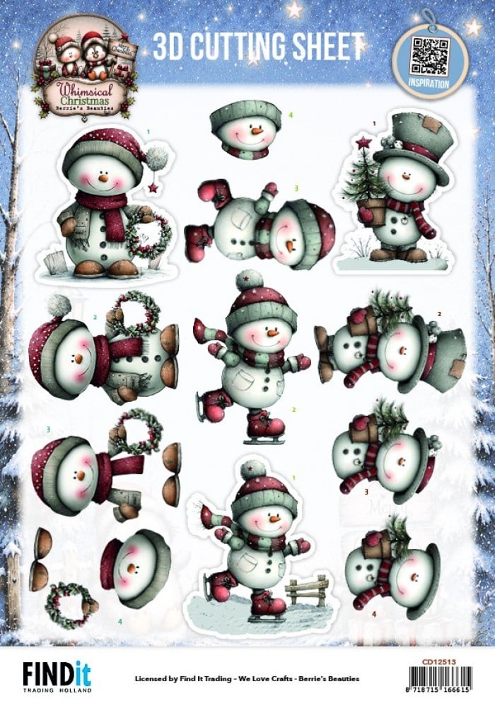 3D Cutting Sheet - Berries Beauties - Whimsical Christmas - Snowmen CD12513