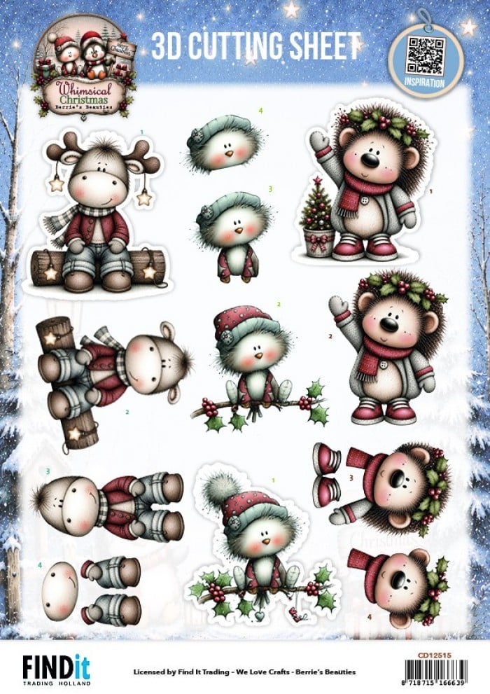 3D Cutting Sheet - Berries Beauties - Whimsical Christmas - Furry Friends CD12515
