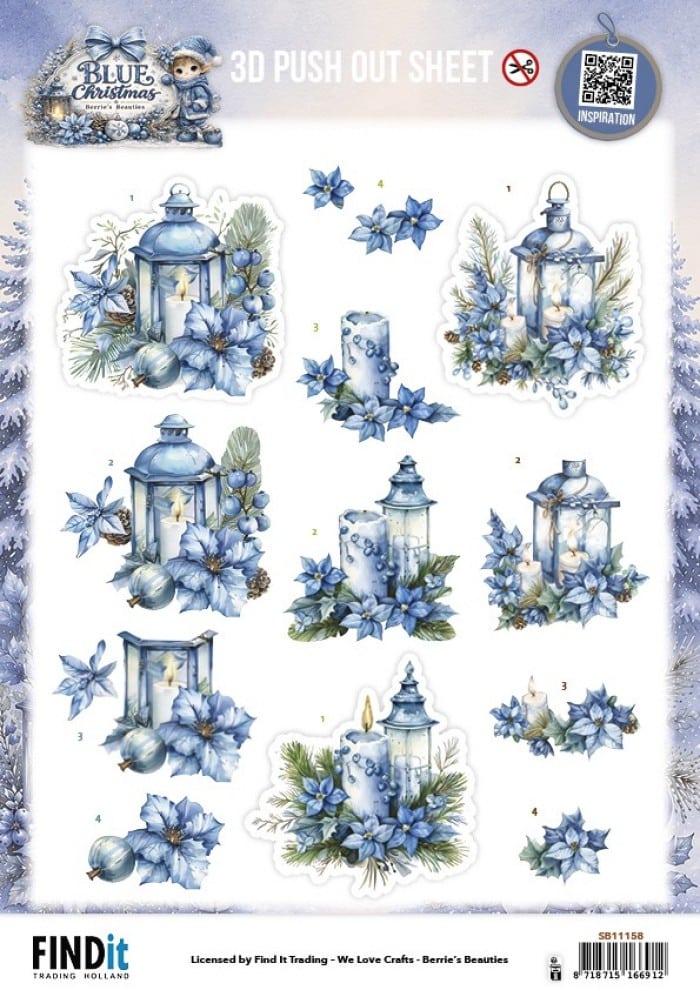 3D Pushout Sheet - Berries Beauties - Blue Christmas - Christmas Lanterns SB11158