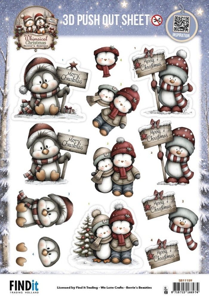 3D Pushout Sheet - Berries Beauties - Whimsical Christmas - Penguins SB11159