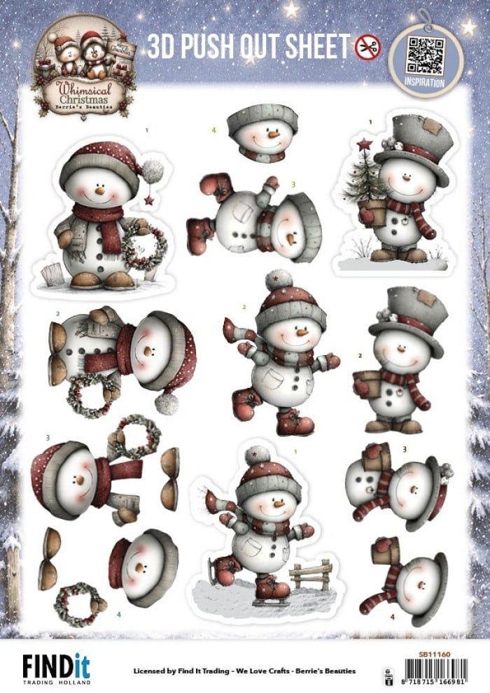 3D Pushout Sheet - Berries Beauties - Whimsical Christmas - Snowmen SB11160