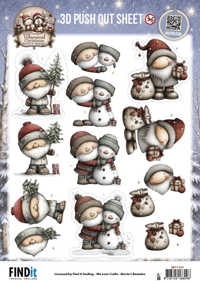 3D Pushout Sheet - Berries Beauties - Whimsical Christmas - Santa Claus SB11161