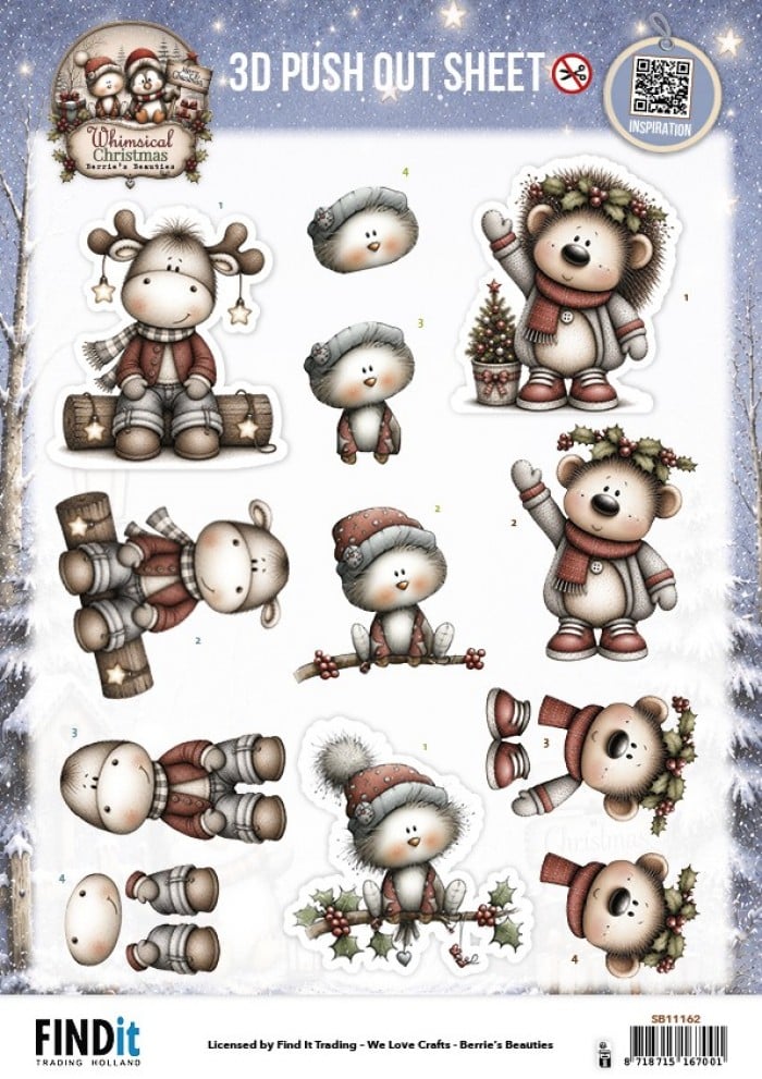 3D Pushout Sheet - Berries Beauties - Whimsical Christmas - Furry Friends SB11162
