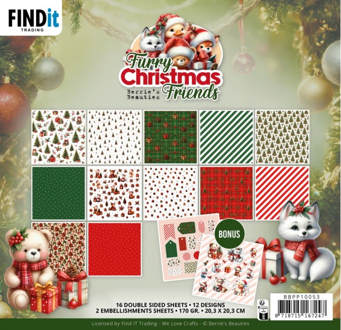 Paperpack - Berries Beauties - Furry Christmas Friends 20 x 20 cm BBPP10053