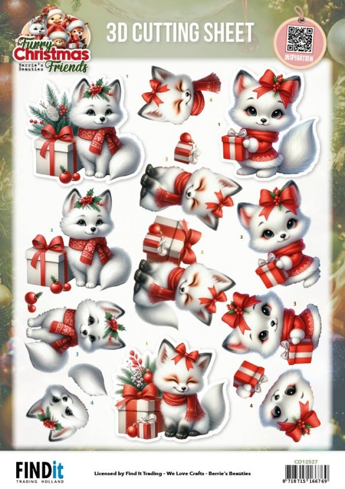 3D Cutting Sheet - Berries Beauties - Furry Christmas Friends - Christmas White Fox CD12527