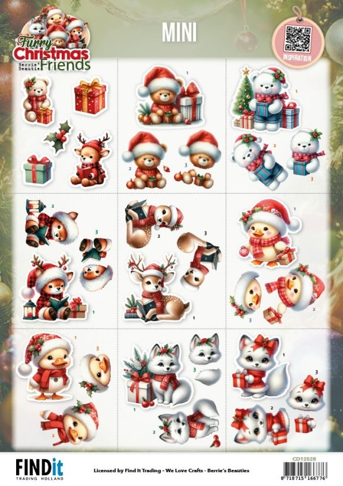 Cutting Sheet - Berries Beauties - Furry Christmas Friends - Mini CD12528