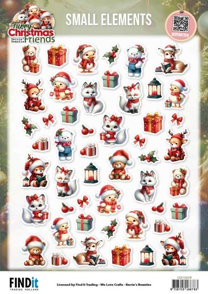 Cutting Sheet - Berries Beauties - Furry Christmas Friends - Small Elements CD12529