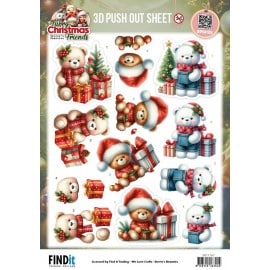 3D Pushout Sheet - Berries Beauties - Furry Christmas Friends - Christmas Bear SB11167